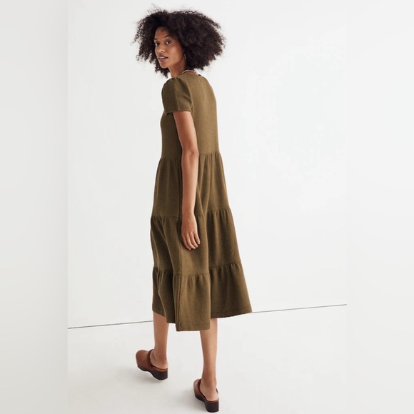 Madewell Seersucker V-Neck Midi Dress, green, small, EUC - Picture 2 of 7